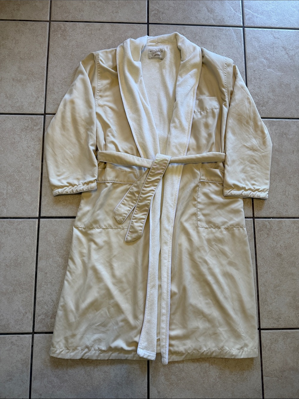 Men's vintage Cream Bathrobe with Shawl Collar and Belt